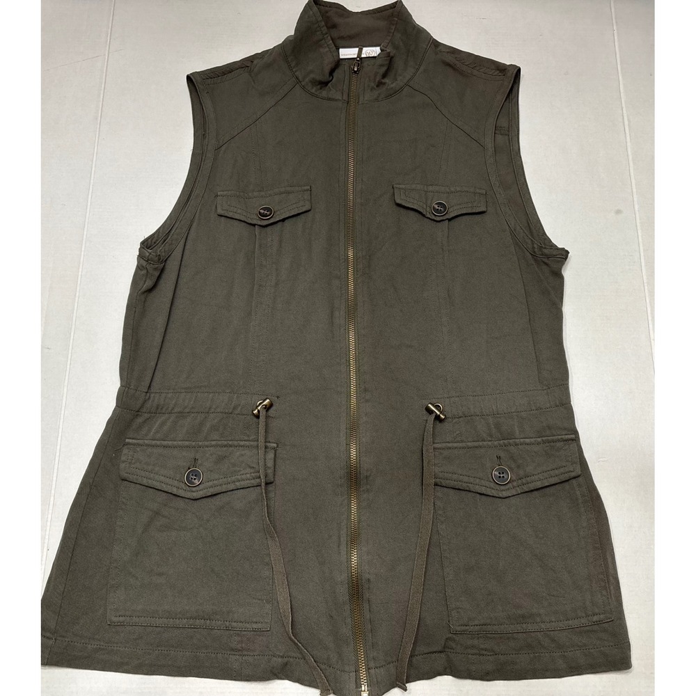 Westport 1962 Olive Green Utility Vest Full Zip Drawstring Waist Large